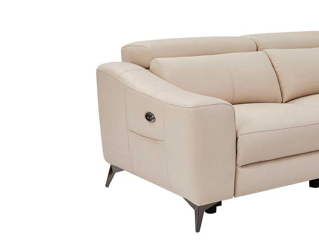 Elektrische Relaxhoekbank Met Rechtse Hoek Cremewit Leder Forlo-Vente-unique