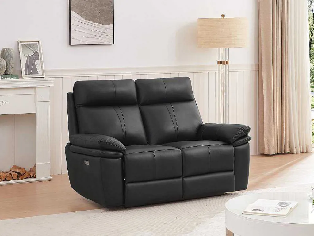 Elektrische Relax-Tweezitsbank Van Zwart Leer Mesola-Vente-unique Clearance