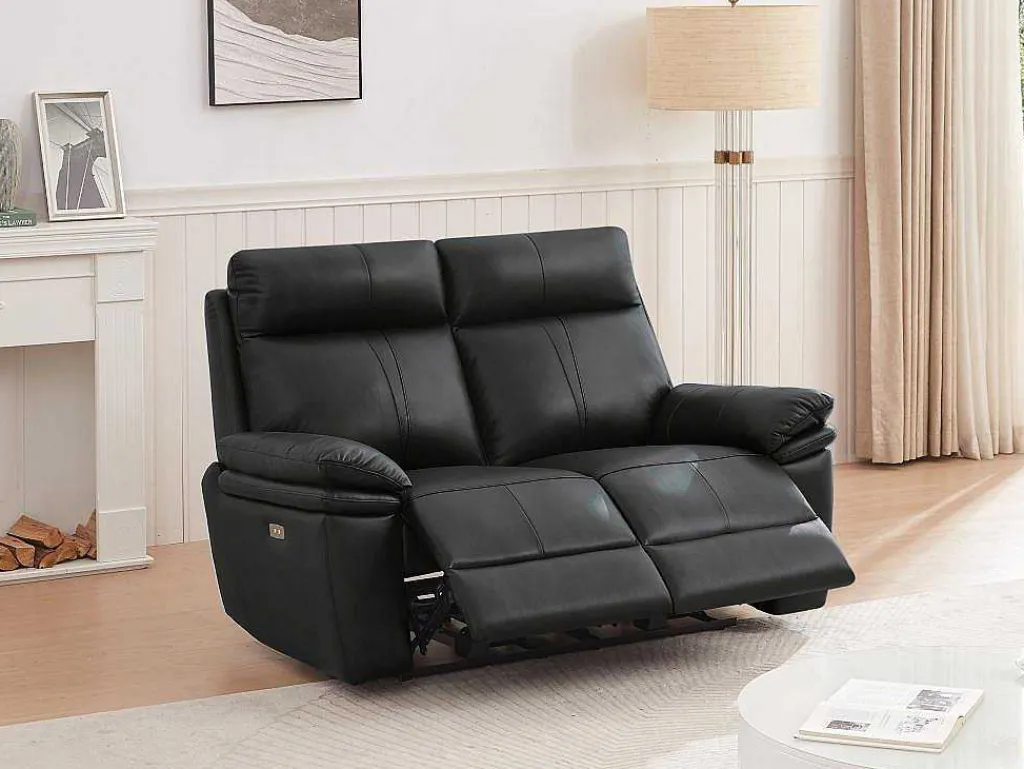 Elektrische Relax-Tweezitsbank Van Zwart Leer Mesola-Vente-unique Clearance