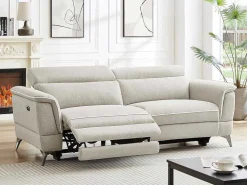 Elektrische Relax-Zitbank Met 3 Plaatsen In Beige Stof Macari-Vente-unique Outlet