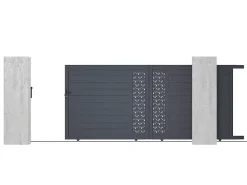 Elektrische Schuifpoort Van Aluminium Met Motieven - Halfopengewerkt - L.416 X H.180 Cm - Antraciet - Gregor-EXPERTLAND Outlet