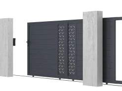 Elektrische Schuifpoort Van Aluminium Met Motieven - Halfopengewerkt - L.416 X H.180 Cm - Antraciet - Gregor-EXPERTLAND Outlet