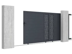 Elektrische Schuifpoort Van Aluminium Met Motieven - Halfopengewerkt - L.416 X H.180 Cm - Antraciet - Gregor-EXPERTLAND Outlet