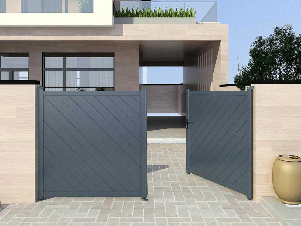 Elektrische Vleugelpoort - Vol Aluminium - L350 X H160 Cm - Antraciet - Zerano-EXPERTLAND Outlet