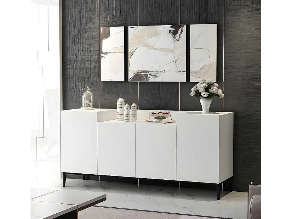 Ellaria Multifunctioneel Kabinet, Wit, Zwart, 160X42X75 Cm, Epikasa-Homemania New
