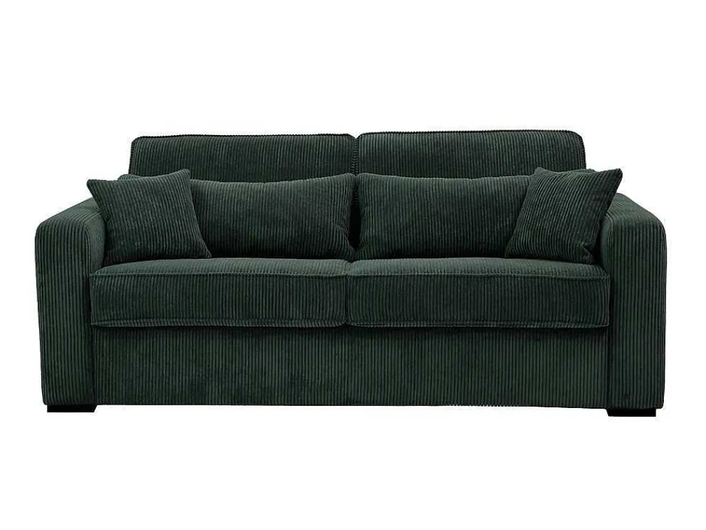 Express-Driezitsslaapbank Van Groen Ribfluweel - Bed 140 Cm - Matras 18 Cm - Mondovi-Vente-unique Sale