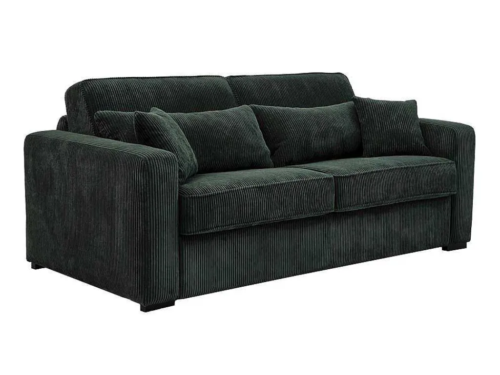 Express-Driezitsslaapbank Van Groen Ribfluweel - Bed 140 Cm - Matras 18 Cm - Mondovi-Vente-unique Sale