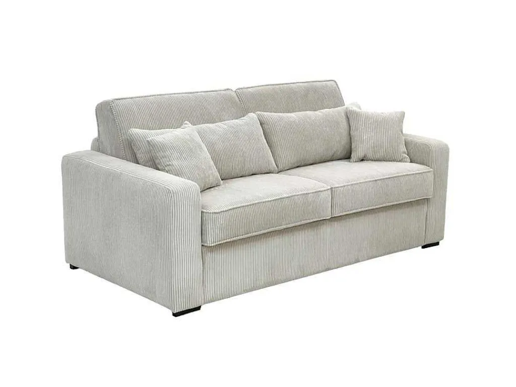 Express-Driezitsslaapbank Van Beige Ribfluweel - Bed Met Brede Latten 140 Cm - Matras 18 Cm - Mondovi-Vente-unique Clearance