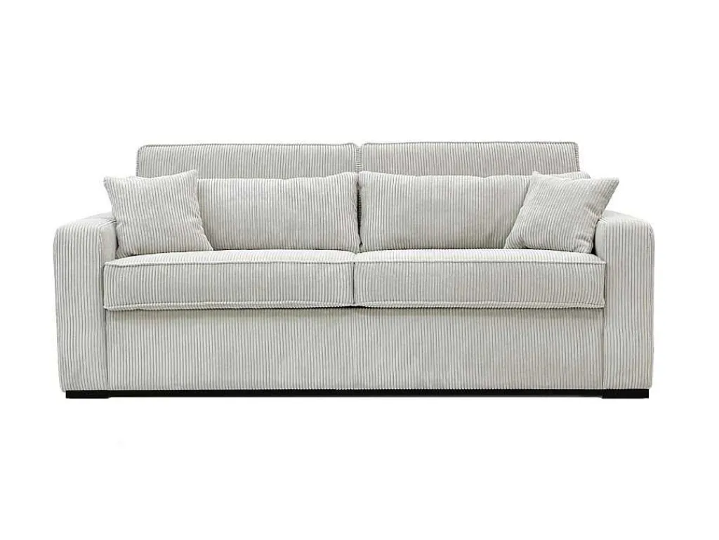 Express-Driezitsslaapbank Van Beige Ribfluweel - Bed Met Brede Latten 140 Cm - Matras 18 Cm - Mondovi-Vente-unique Clearance