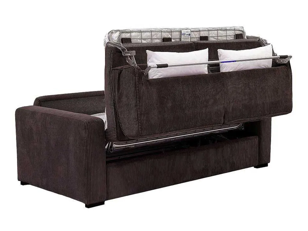 Express-Driezitsslaapbank Van Bruin Ribfluweel - Bed 140 Cm - Matras 18 Cm - Mondovi-Vente-unique Outlet