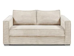 Express-Vierzitsslaapbank Van Beige Ribfluweel - Bed Met Brede Latten 160 Cm - Matras 22 Cm Loreto-Vente-unique