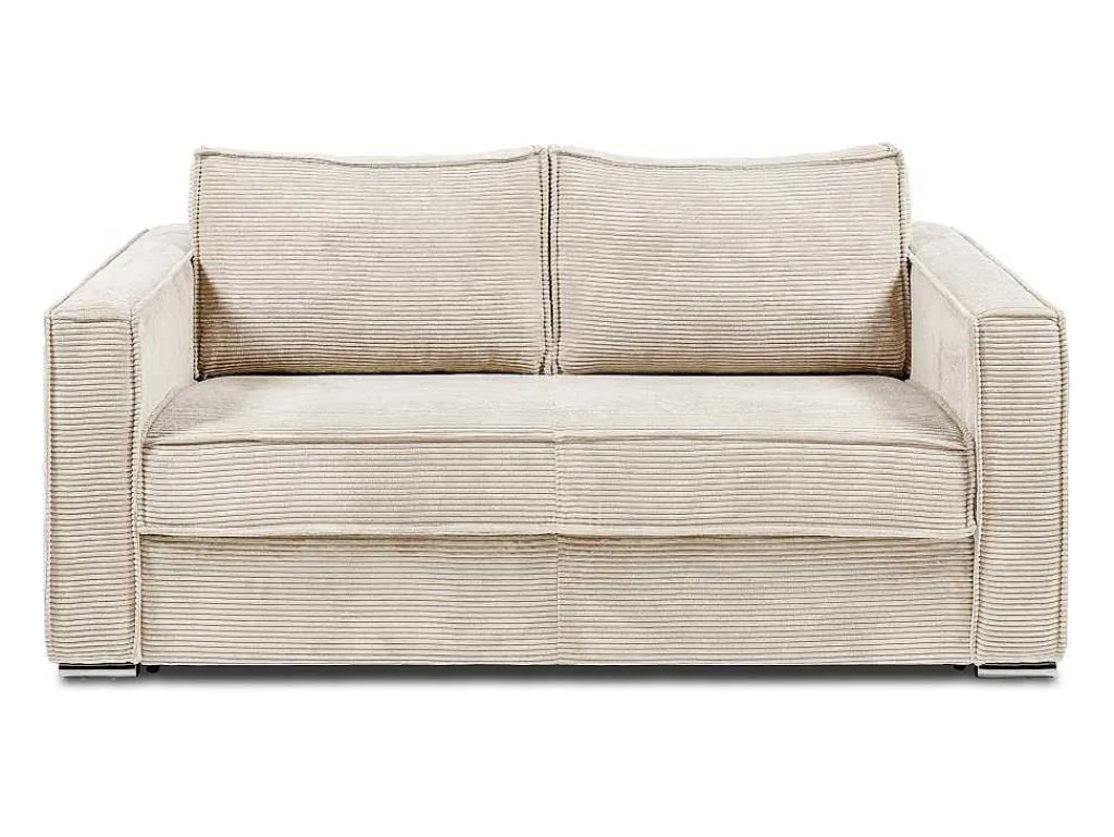 Express-Vierzitsslaapbank Van Beige Ribfluweel - Bed Met Brede Latten 160 Cm - Matras 22 Cm Loreto-Vente-unique