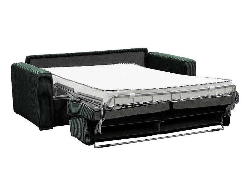Express-Vierzitsslaapbank Van Groen Ribfluweel - Bed Met Brede Latten 160 Cm - Matras 18 Cm - Mondovi-Vente-unique Sale
