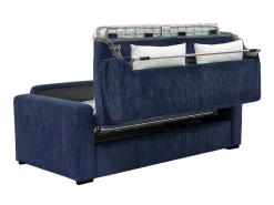 Express-Vierzitsslaapbank Van Blauw Ribfluweel - Bed 160 Cm - Matras 18 Cm - Mondovi-Vente-unique Best