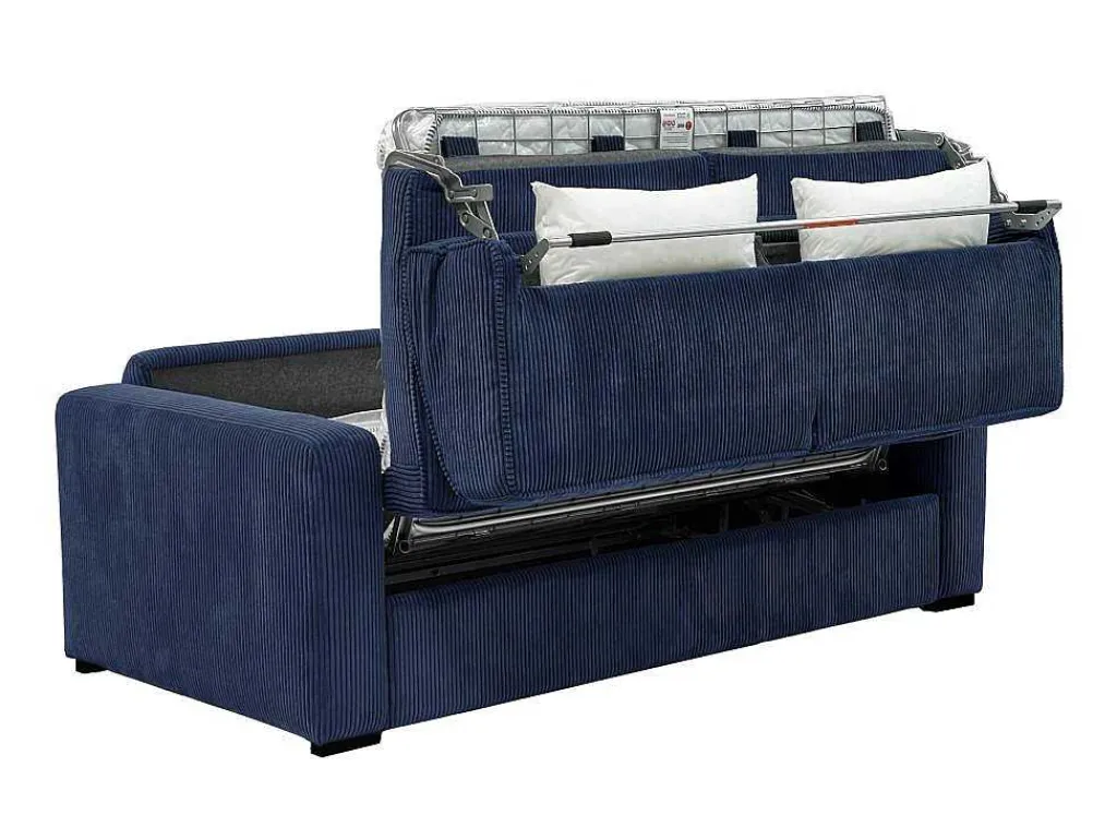 Express-Vierzitsslaapbank Van Blauw Ribfluweel - Bed 160 Cm - Matras 18 Cm - Mondovi-Vente-unique Best
