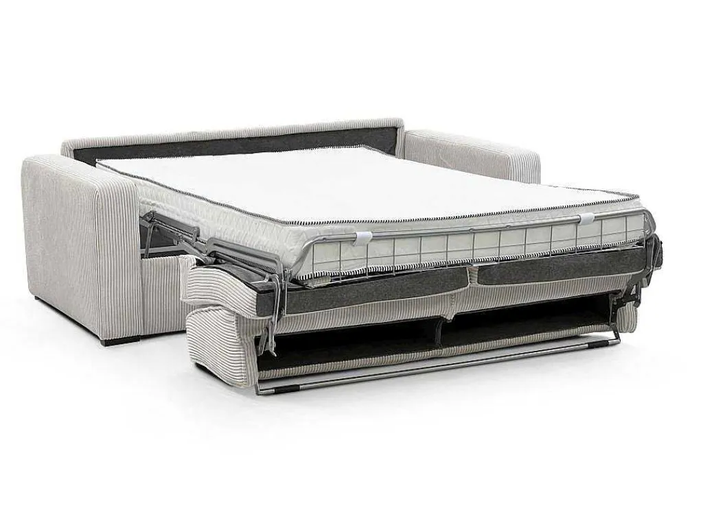Express-Vierzitsslaapbank Van Beige Ribfluweel - Bed Met Brede Latten 160 Cm - Matras 18 Cm - Mondovi-Vente-unique Clearance