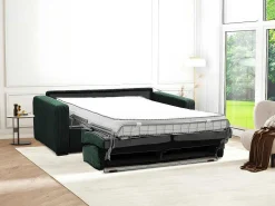 Express-Vierzitsslaapbank Van Groen Ribfluweel - Bed 160 Cm - Matras 18 Cm - Mondovi-Vente-unique