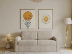 Express-Vierzitsslaapbank Van Beige Ribfluweel - Bed Met Brede Latten 160 Cm - Matras 18 Cm - Bevis-Vente-unique Outlet