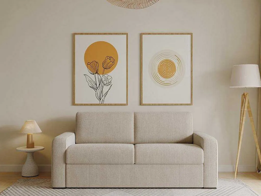 Express-Vierzitsslaapbank Van Beige Ribfluweel - Bed Met Brede Latten 160 Cm - Matras 18 Cm - Bevis-Vente-unique Outlet