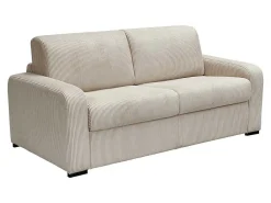 Express-Vierzitsslaapbank Van Beige Ribfluweel - Bed Met Brede Latten 160 Cm - Matras 18 Cm - Bevis-Vente-unique Outlet