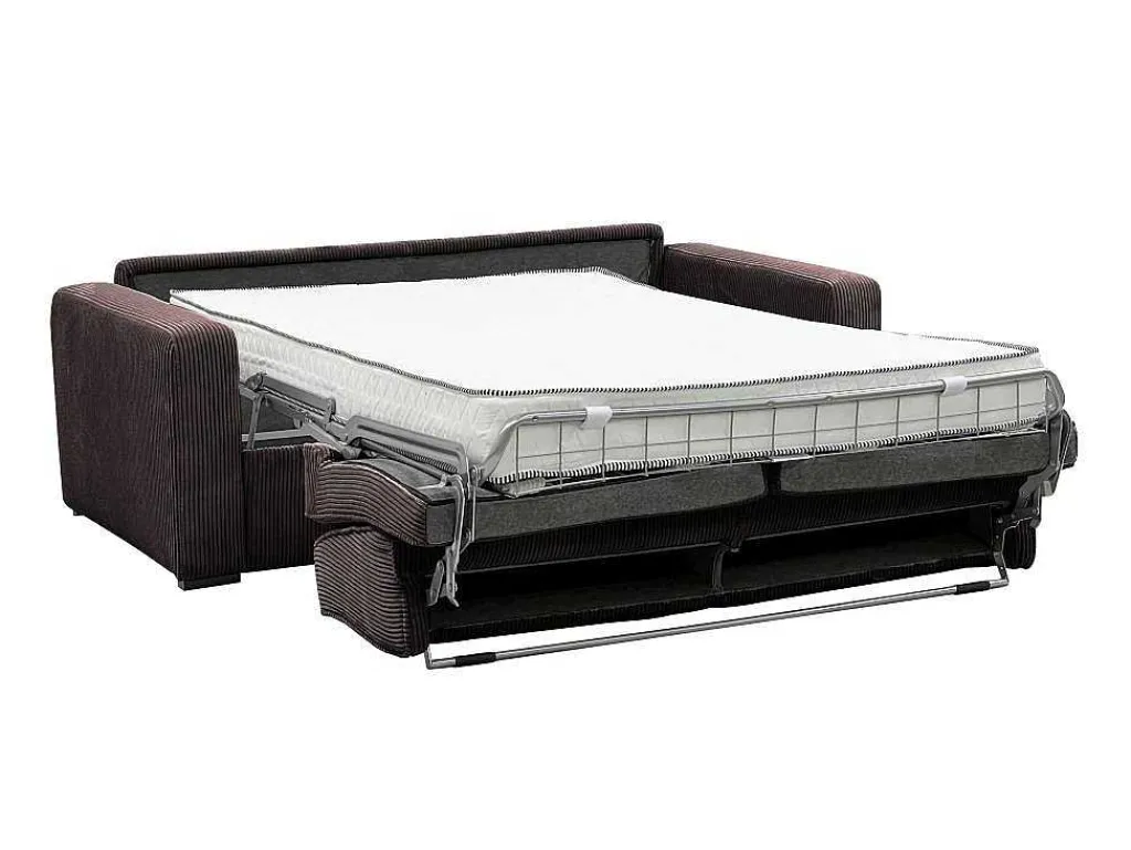 Express-Vierzitsslaapbank Van Bruin Ribfluweel - Bed 160 Cm - Matras 18 Cm - Mondovi-Vente-unique Hot
