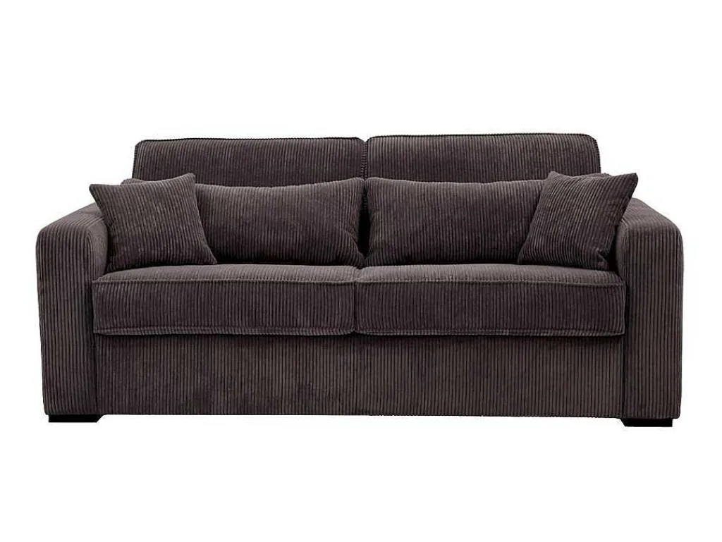 Express-Vierzitsslaapbank Van Bruin Ribfluweel - Bed 160 Cm - Matras 18 Cm - Mondovi-Vente-unique Hot