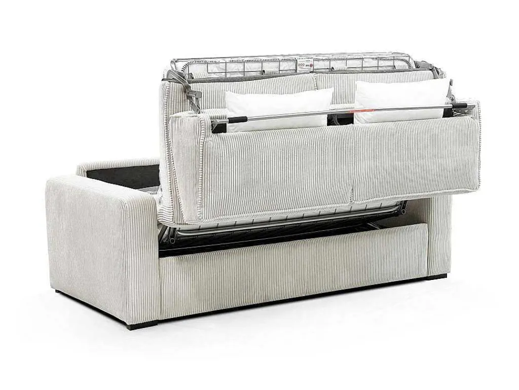 Express-Vierzitsslaapbank Van Beige Ribfluweel - Bed Met Brede Latten 160 Cm - Matras 14 Cm - Mondovi-Vente-unique Best