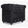 Fauteuil Chesterfield - Fluweel - Zwart Met Kristallen Knopen-Vente-unique New