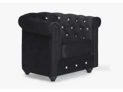 Fauteuil Chesterfield - Fluweel - Zwart Met Kristallen Knopen-Vente-unique New