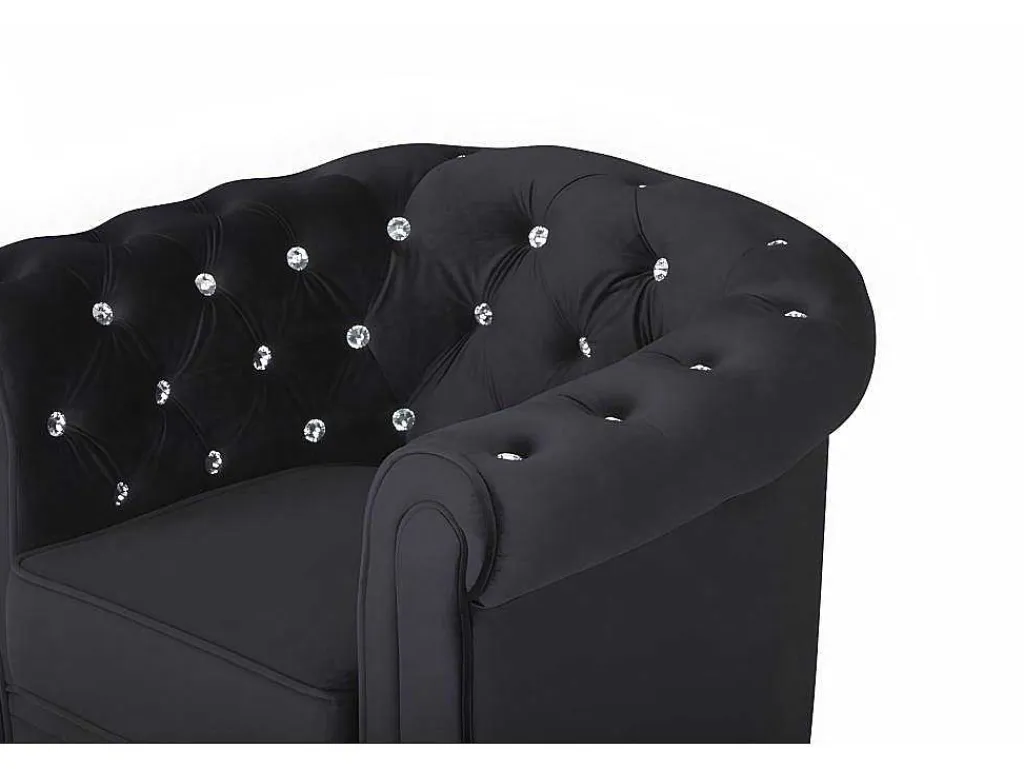 Fauteuil Chesterfield - Fluweel - Zwart Met Kristallen Knopen-Vente-unique New
