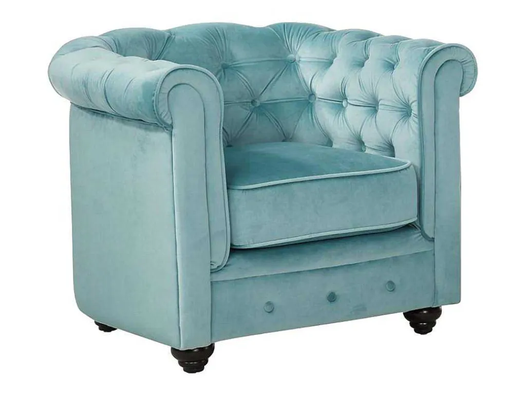 Fauteuil Chesterfield - Fluweel - Pastel Blauw-Vente-unique Online