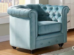 Fauteuil Chesterfield - Fluweel - Pastel Blauw-Vente-unique Online