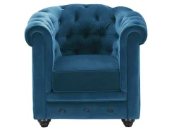 Fauteuil Chesterfield - Fluweel - Eend Blauw-Vente-unique Discount
