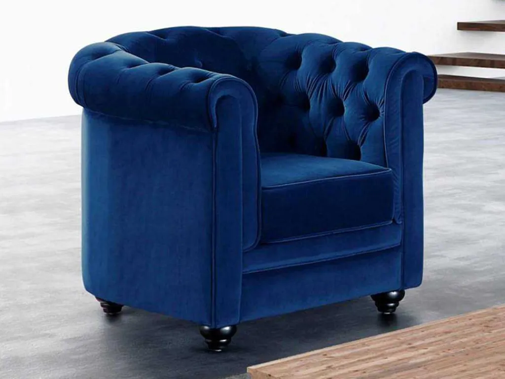 Fauteuil Chesterfield - Fluweel - Koningsblauw-Vente-unique Outlet