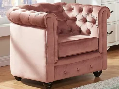 Fauteuil Chesterfield - Fluweel - Pastel Roze-Vente-unique Online