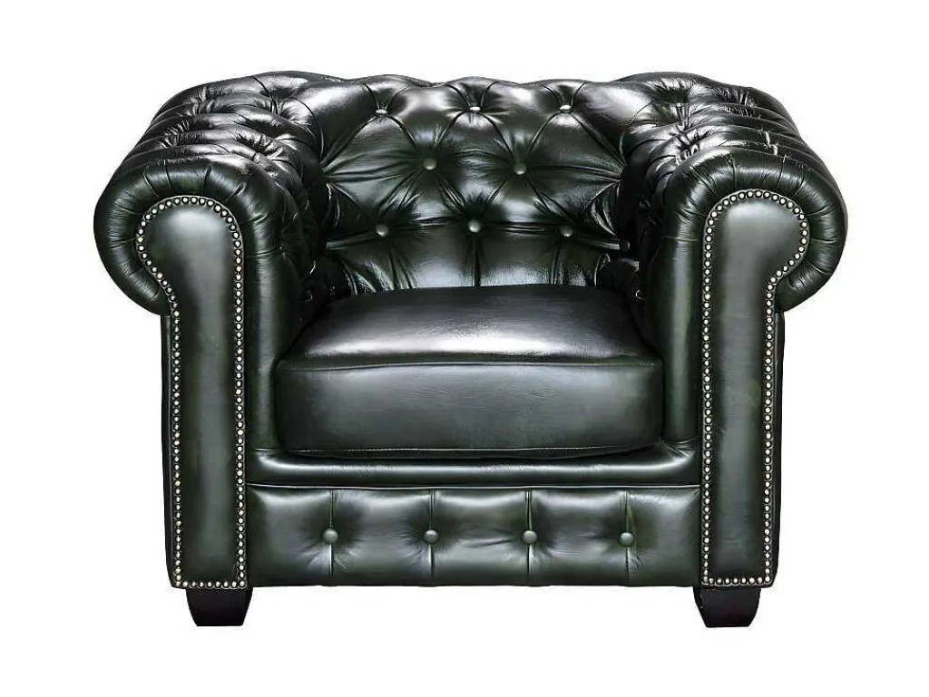 Fauteuil Chesterfield Brenton 100% Buffelleer - Empire Groen-LINEA SOFA Outlet