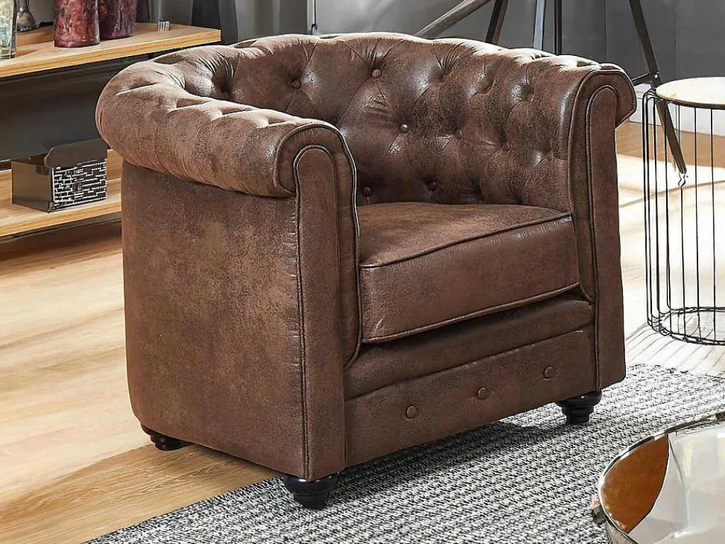 Fauteuil Chesterfield Van Microvezel Met Vintage Look-Vente-unique Sale