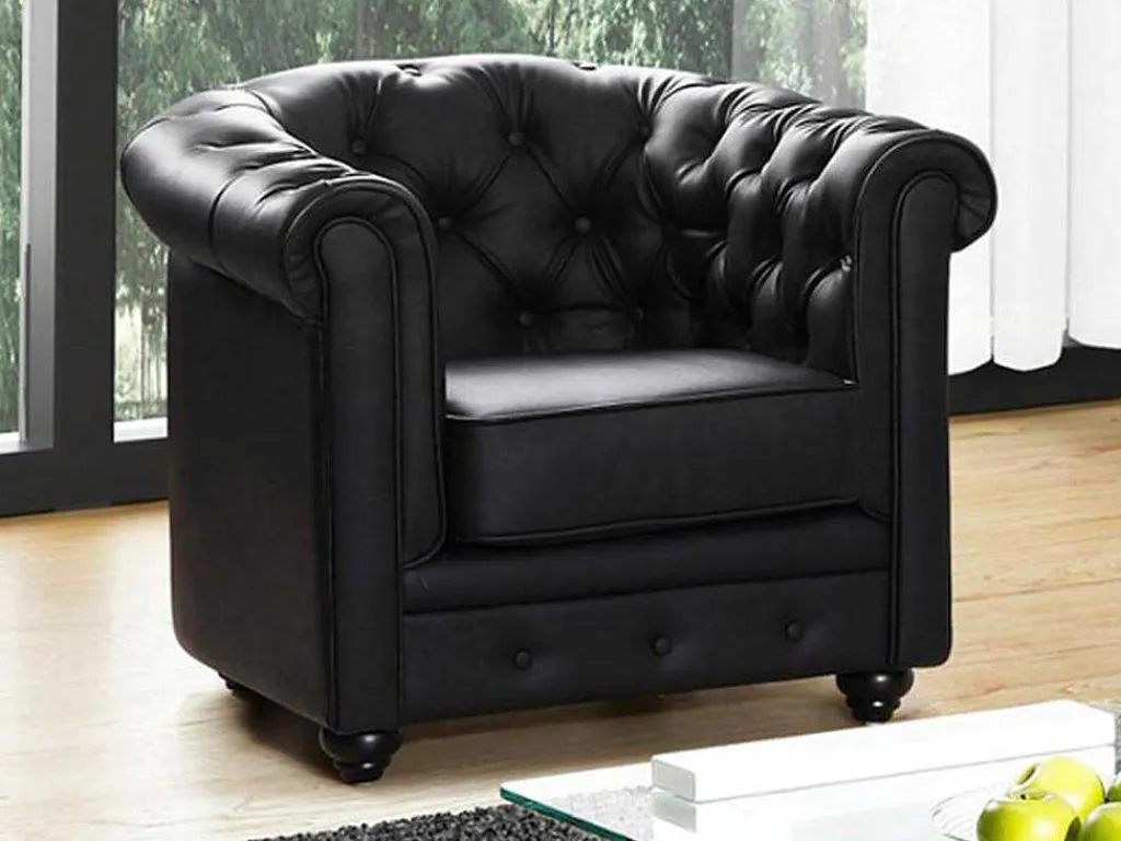 Fauteuil Chesterfield Van Kunstleer - Zwart-Vente-unique Clearance