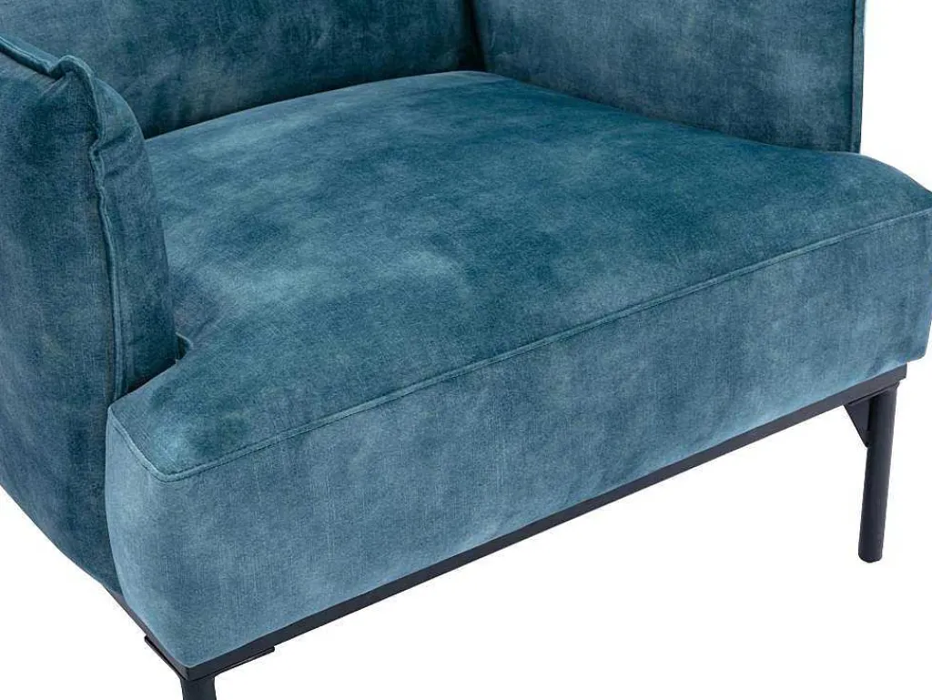 Fauteuil Eendenblauw Fluweel Joel-Vente-unique