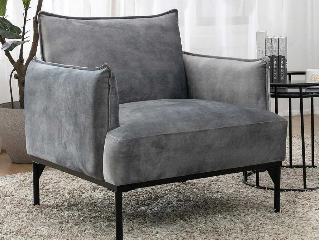 Fauteuil Grijs Fluweel Joel-Vente-unique New