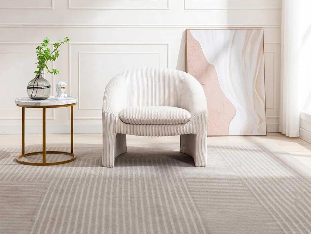 Fauteuil In Gebroken Wit Ribfluweel Ossana-Vente-unique Clearance