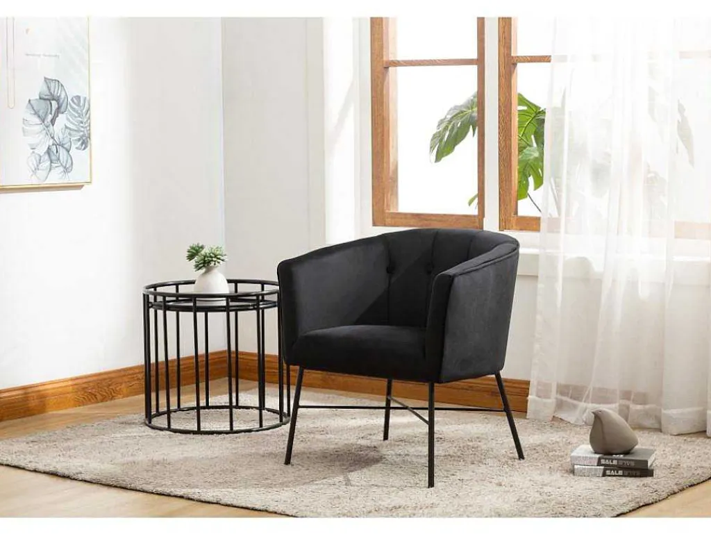 Fauteuil Met Armleuningen Fakart - 100% Polyester - Zwart-Vente-unique