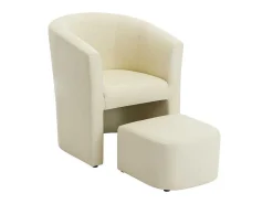 Fauteuil Met Holle Rugleuning En Poef In Beige Kunstleer Jovana-Vente-unique Hot
