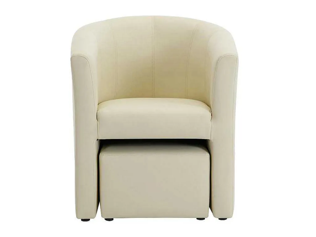 Fauteuil Met Holle Rugleuning En Poef In Beige Kunstleer Jovana-Vente-unique Hot