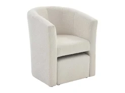Fauteuil Met Holle Rugleuning En Poef In Witte Bouclestof Jovana-Vente-unique Hot