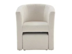 Fauteuil Met Holle Rugleuning En Poef In Witte Bouclestof Jovana-Vente-unique Hot