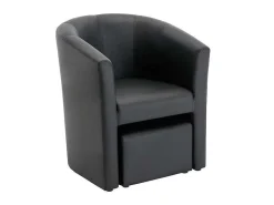 Fauteuil Met Holle Rugleuning En Poef In Zwart Kunstleer Jovana-Vente-unique Online
