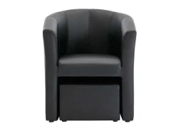 Fauteuil Met Holle Rugleuning En Poef In Zwart Kunstleer Jovana-Vente-unique Online