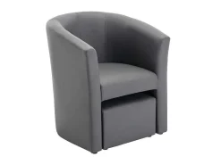 Fauteuil Met Holle Rugleuning En Poef In Grijs Kunstleer Jovana-Vente-unique Clearance