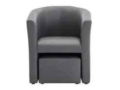 Fauteuil Met Holle Rugleuning En Poef In Grijs Kunstleer Jovana-Vente-unique Clearance
